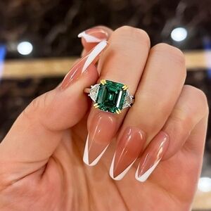 14k White Gold 4.5ct Emerald Paraiba Tourmaline 925 Engagement Wedding Ring